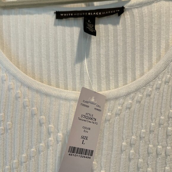 White House Black Market Ribbed Knit Fitted Sweater.  White.  Size: Large . NWT - Picture 6 of 6